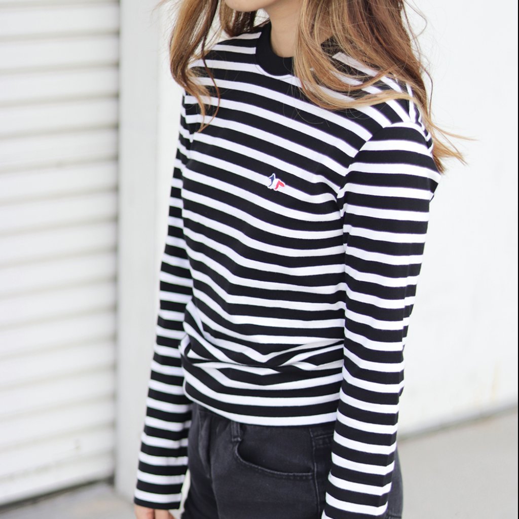 Nwt - Maison Kitsune Marine Unisex Stripe T-Shirt - Black